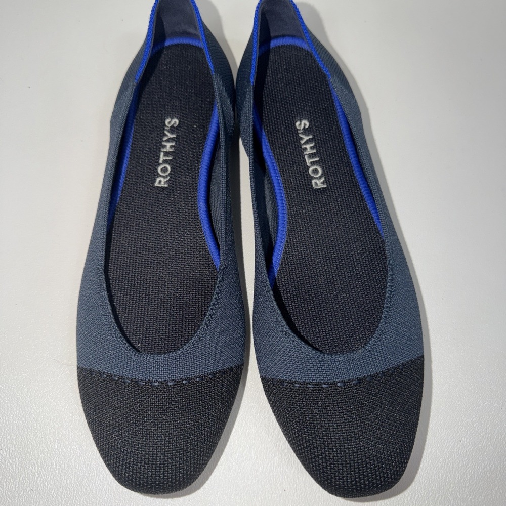 Rothy's The Square‎ Burnt Green Navy Toe Women's Shoes Flat Loafer Size 9